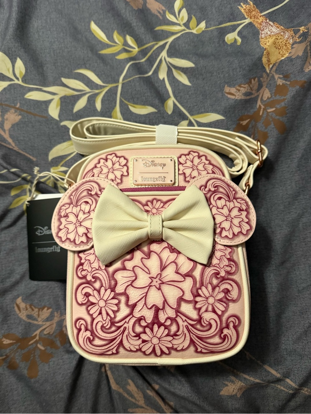 Loungefly Pink & Cream Floral Embossed Minnie Mouse Crossbody